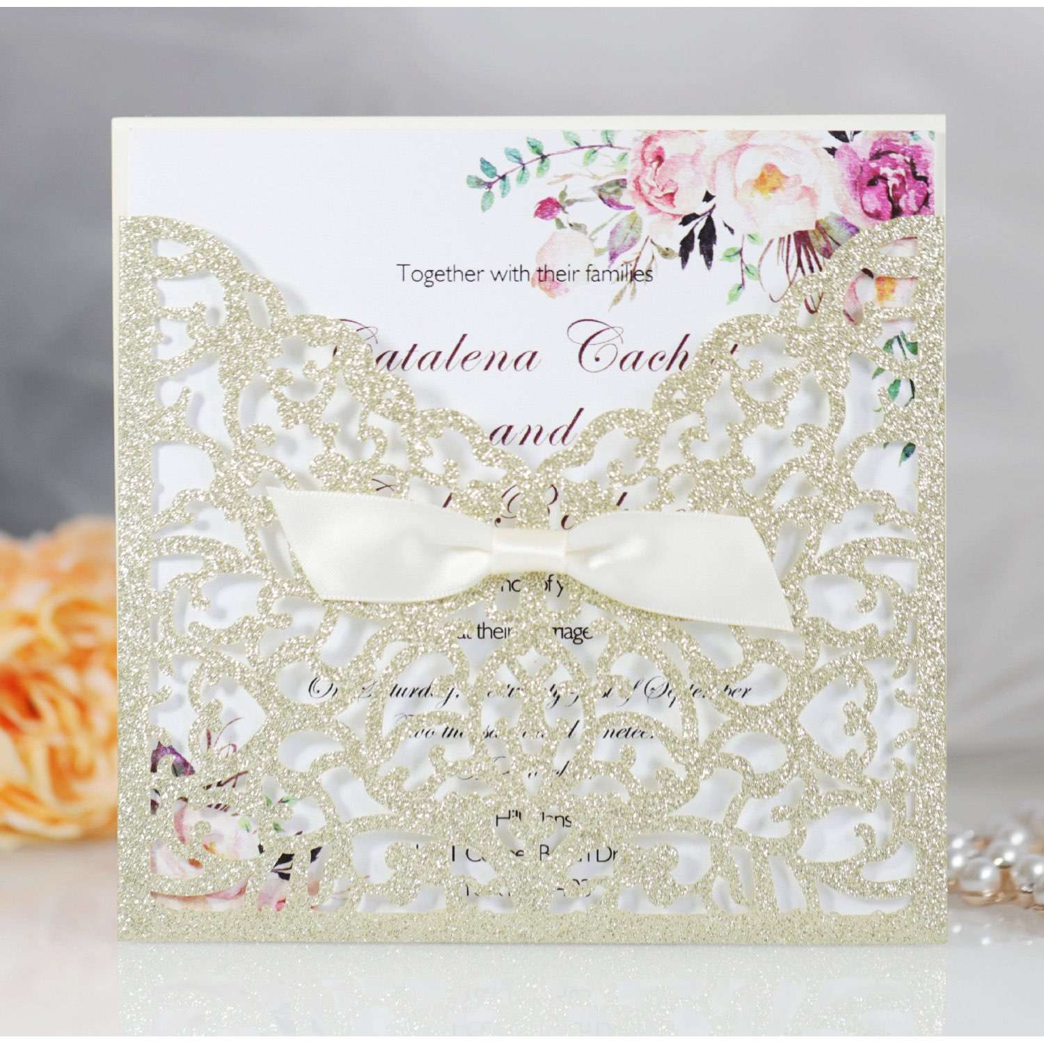 Wedding Invitation Card Glitter Paper Beautiful Invitation Personalized Custom Greeting Card